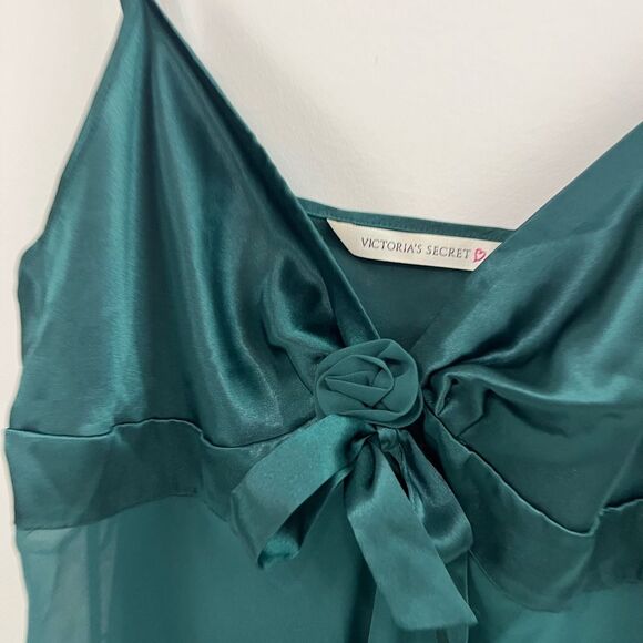 Vintage VICTORIA'S SECRET GREEN CHIFFON CHEMISE Babydoll Dress Lingerie L - Picture 4 of 7